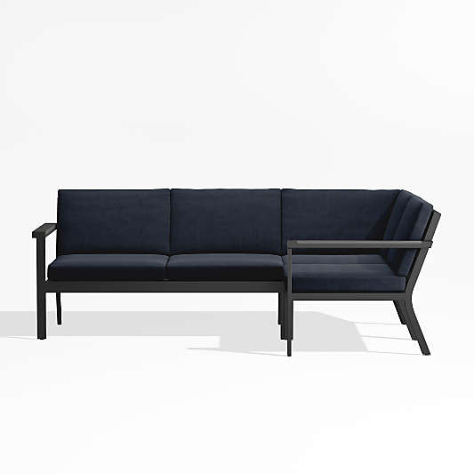 Alfresco Black Metal 3-Piece L-Shaped Outdoor Sectional Sofa with Navy Blue Sunbrella ® Cushions