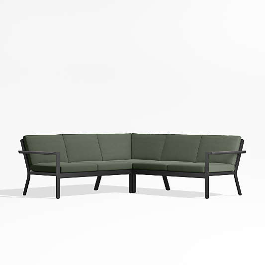 Alfresco Black Metal 3-Piece L-Shaped Outdoor Sectional Sofa with Sage Green Sunbrella Cushions