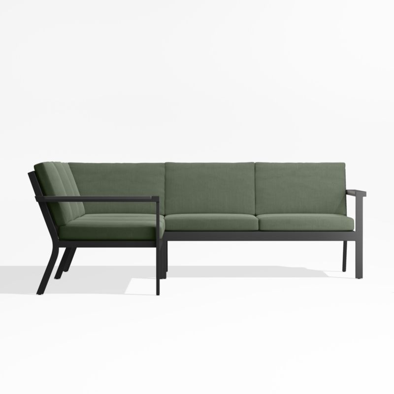 Alfresco Black Metal 3-Piece L-Shaped Outdoor Sectional Sofa with Sage Green Sunbrella Cushions - image 2 of 5