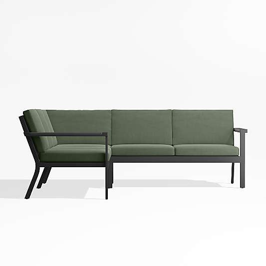 Alfresco Black Metal 3-Piece L-Shaped Outdoor Sectional Sofa with Sage Green Sunbrella Cushions