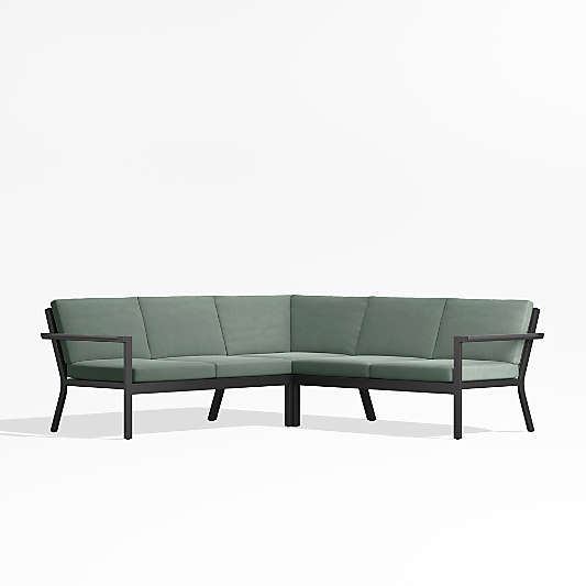 Alfresco Black Metal 3-Piece L-Shaped Outdoor Sectional Sofa with Spa Blue Sunbrella Cushions