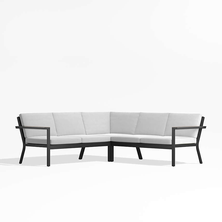Alfresco Black Metal 3Piece LShaped Outdoor Sectional Sofa with White Sunbrella Cushions