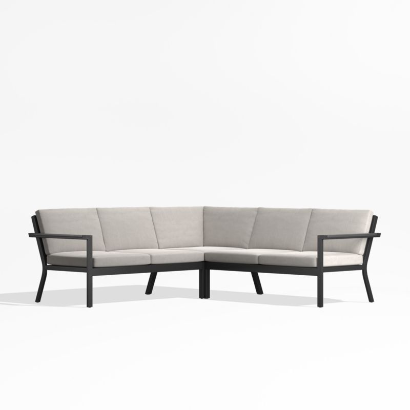 Viewing product image Alfresco Metal 3-Piece L-Shaped Outdoor Sectional Sofa with Silver Sunbrella® Cushions - image 1 of 7