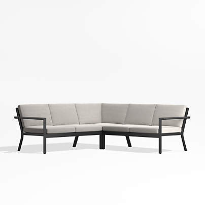 Alfresco Metal 3-Piece L-Shaped Outdoor Sectional Sofa with Silver Sunbrella® Cushions