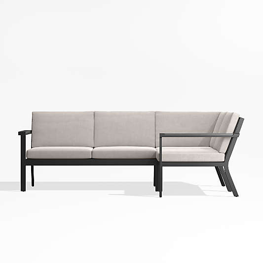 Alfresco Metal 3-Piece Petite L-Shaped Outdoor Sectional Sofa with Silver Sunbrella® Cushions