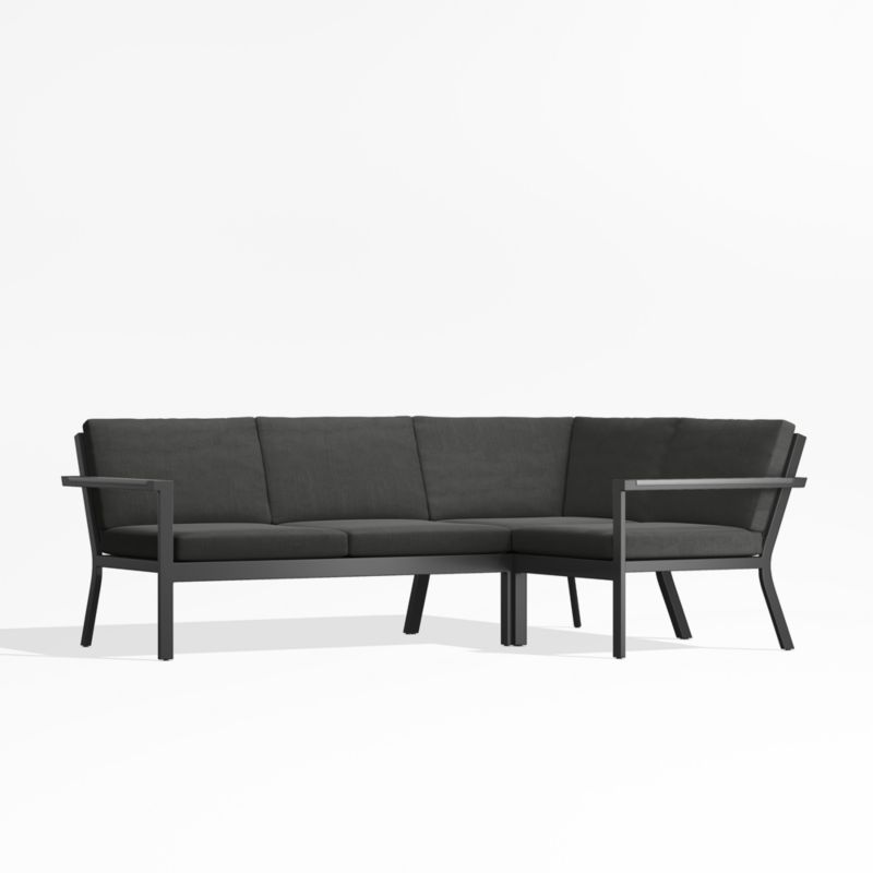 Alfresco Black Metal 3-Piece Petite L-Shaped Outdoor Sectional Sofa with Charcoal Grey Sunbrella ® Cushions - image 0 of 5