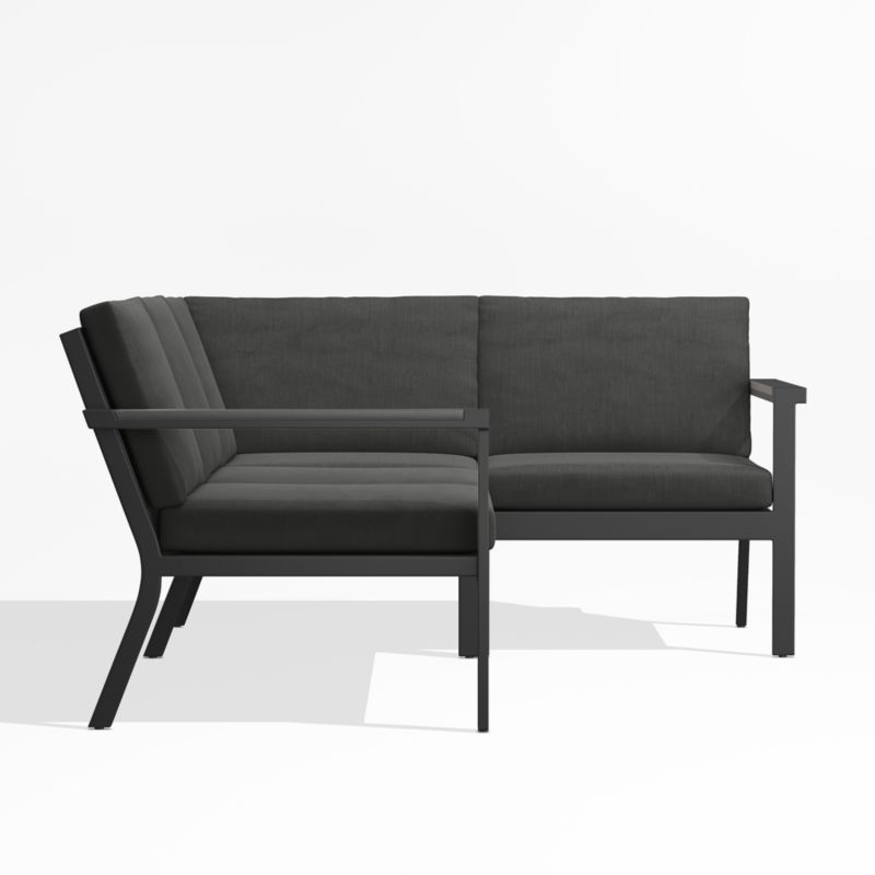 Alfresco Black Metal 3-Piece Petite L-Shaped Outdoor Sectional Sofa with Charcoal Grey Sunbrella ® Cushions - image 3 of 5