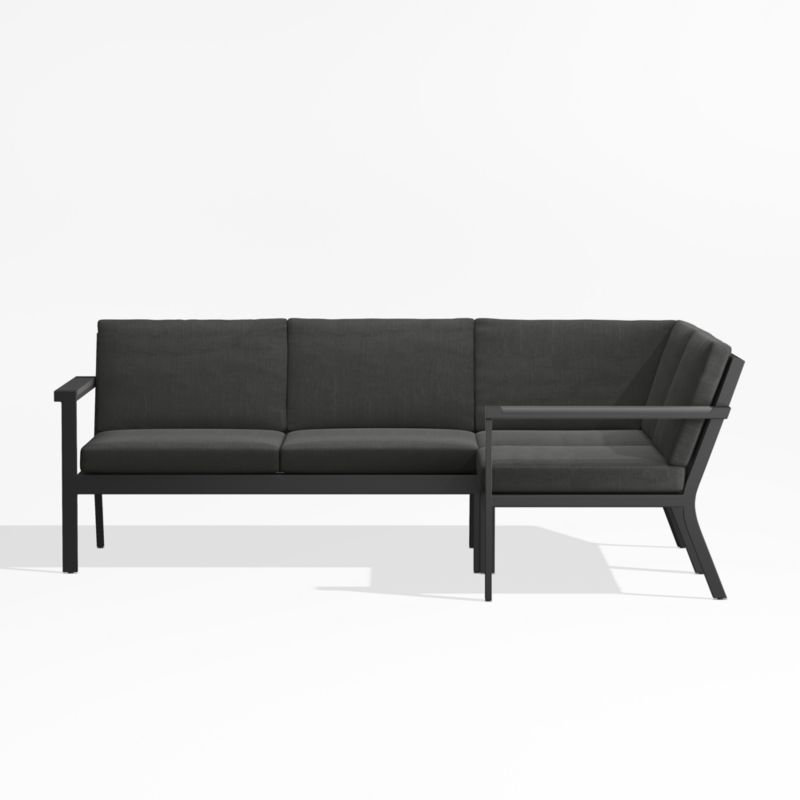 Alfresco Black Metal 3-Piece Petite L-Shaped Outdoor Sectional Sofa with Charcoal Grey Sunbrella ® Cushions - image 2 of 5