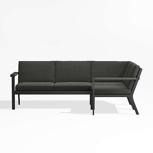 Alfresco Black Metal 3-Piece Petite L-Shaped Outdoor Sectional Sofa with Charcoal Grey Sunbrella ® Cushions