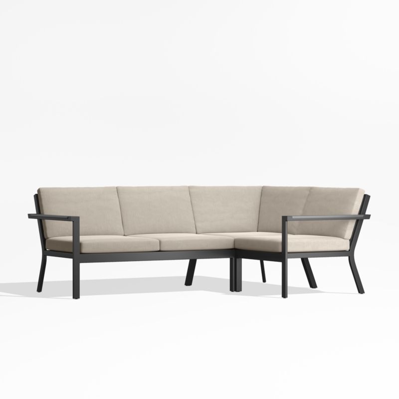 Alfresco Black Metal 3-Piece Petite L-Shaped Outdoor Sectional Sofa with Flax Beige Sunbrella ® Cushions - image 0 of 5