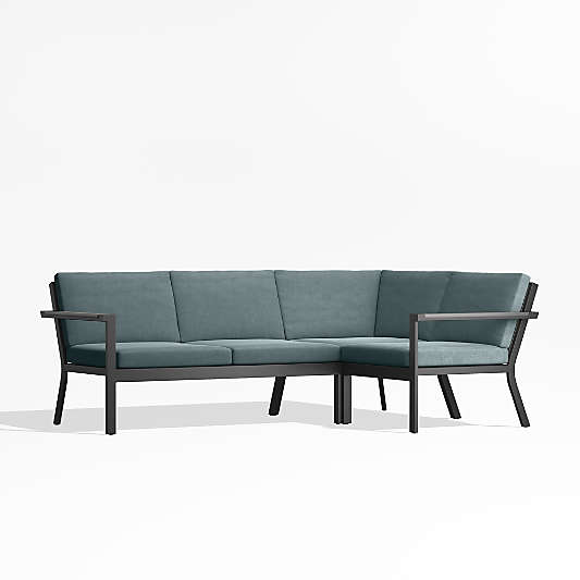 Alfresco Black Metal 3-Piece Petite L-Shaped Outdoor Sectional Sofa with Haze Grey Sunbrella Cushions