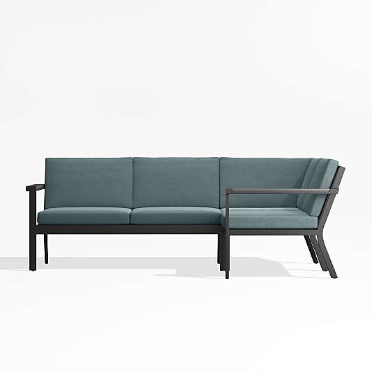 Alfresco Black Metal 3-Piece Petite L-Shaped Outdoor Sectional Sofa with Haze Grey Sunbrella Cushions