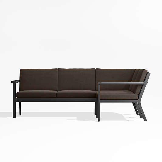 Alfresco Black Metal 3-Piece Petite L-Shaped Outdoor Sectional Sofa with Java Brown Sunbrella Cushions