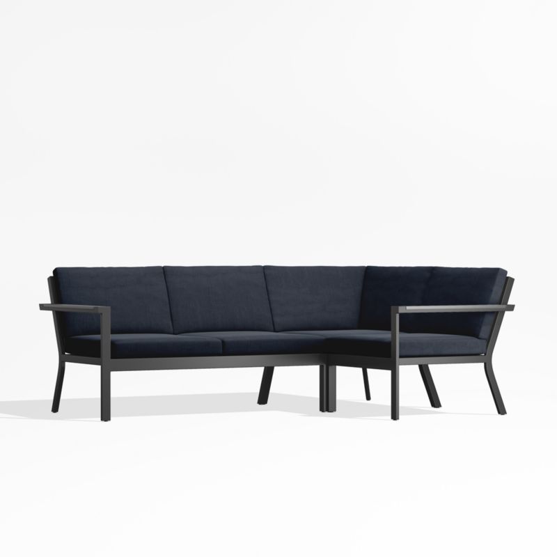 Alfresco Black Metal 3-Piece Petite L-Shaped Outdoor Sectional Sofa with Navy Blue Sunbrella ® Cushions - image 0 of 5