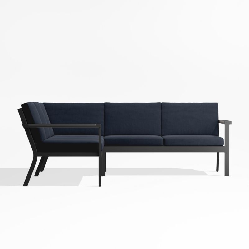 Alfresco Black Metal 3-Piece Petite L-Shaped Outdoor Sectional Sofa with Navy Blue Sunbrella ® Cushions - image 2 of 5