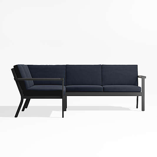 Alfresco Black Metal 3-Piece Petite L-Shaped Outdoor Sectional Sofa with Navy Blue Sunbrella ® Cushions