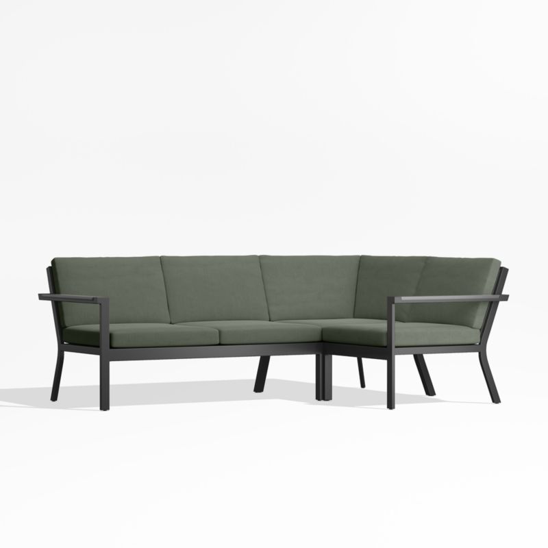 Alfresco Black Metal 3-Piece Petite L-Shaped Outdoor Sectional Sofa with Sage Green Sunbrella Cushions - image 0 of 5