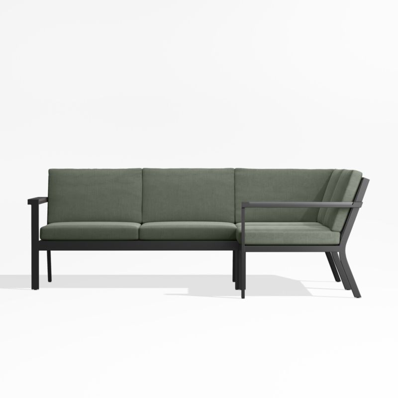 Alfresco Black Metal 3-Piece Petite L-Shaped Outdoor Sectional Sofa with Sage Green Sunbrella Cushions - image 2 of 5