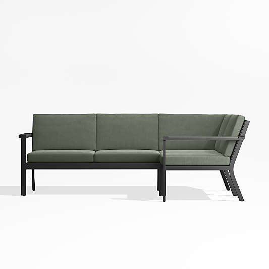 Alfresco Black Metal 3-Piece Petite L-Shaped Outdoor Sectional Sofa with Sage Green Sunbrella Cushions