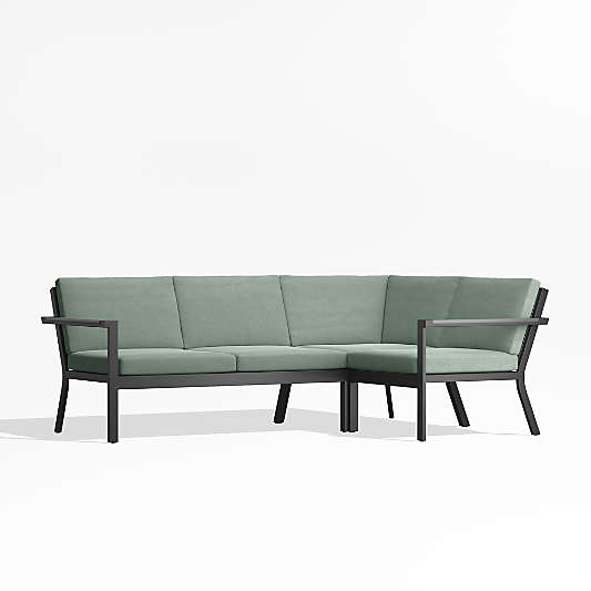 Alfresco Black Metal 3-Piece Petite L-Shaped Outdoor Sectional Sofa with Spa Blue Sunbrella Cushions