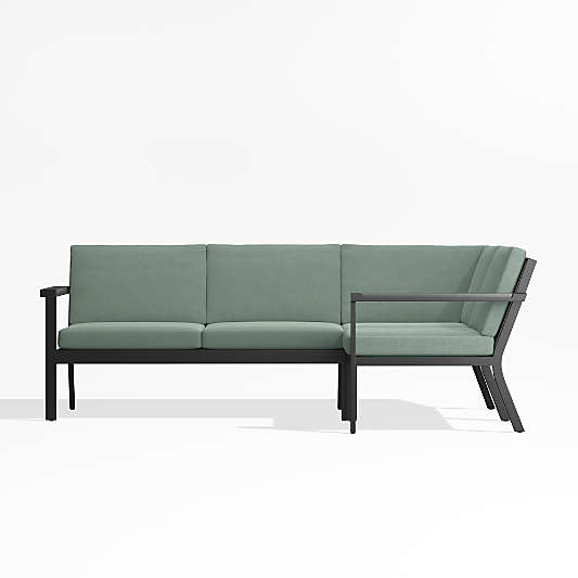 Alfresco Black Metal 3-Piece Petite L-Shaped Outdoor Sectional Sofa with Spa Blue Sunbrella Cushions