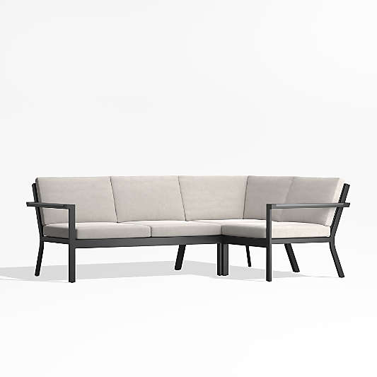 Alfresco Metal 3-Piece Petite L-Shaped Outdoor Sectional Sofa with Silver Sunbrella® Cushions