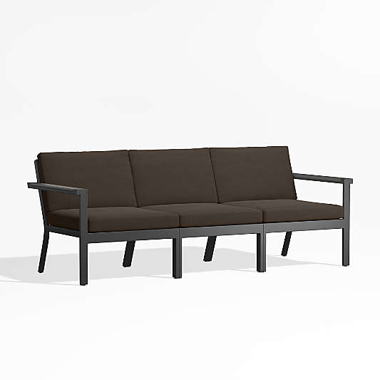 Alfresco 82" Metal 3-Piece Outdoor Sofa with Java Brown Sunbrella Cushions