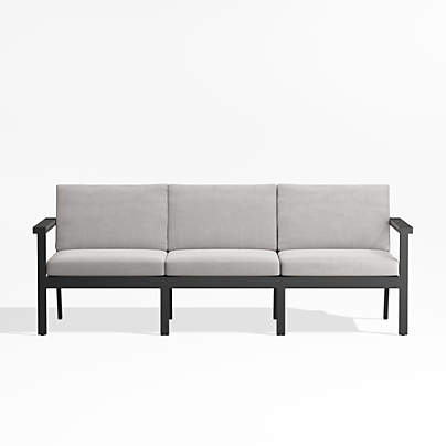 Alfresco 82" Metal 3-Piece Outdoor Sofa with Silver Cushions