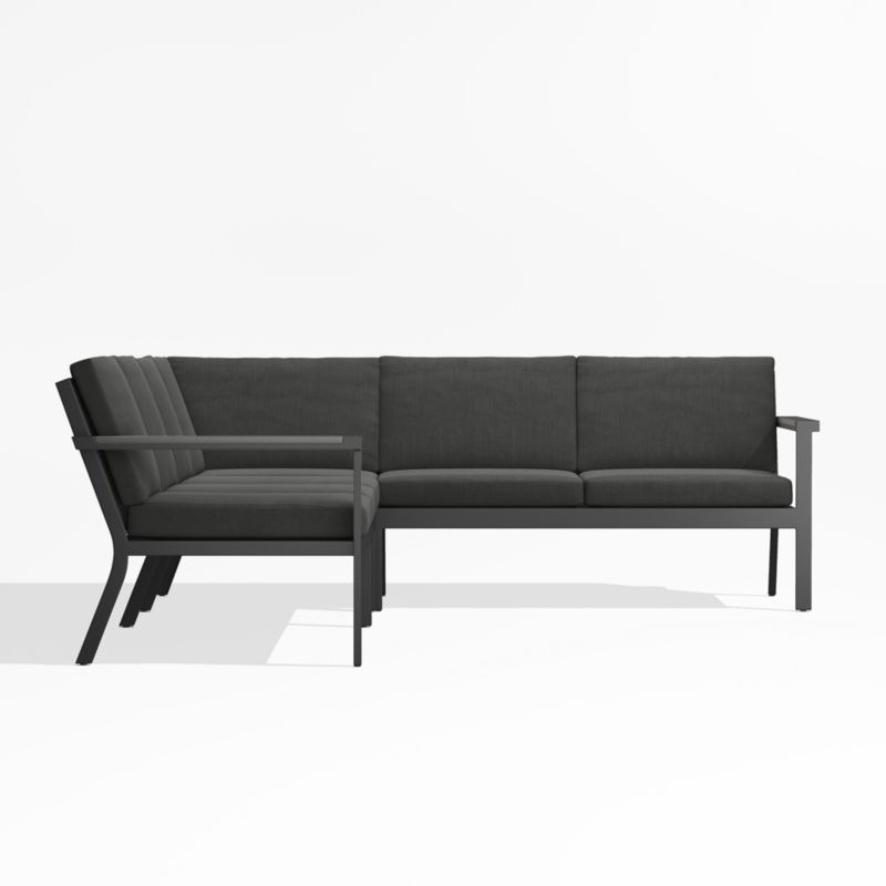 Alfresco Black Metal 4-Piece L-Shaped Outdoor Sectional Sofa with Charcoal Grey Sunbrella ® Cushions - image 3 of 5