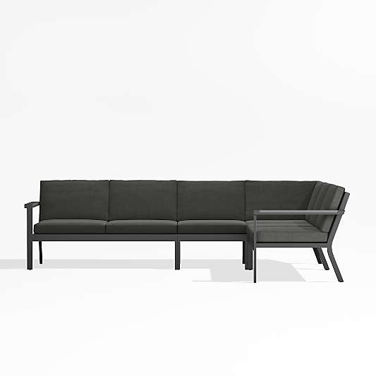 Alfresco Black Metal 4-Piece L-Shaped Outdoor Sectional Sofa with Charcoal Grey Sunbrella ® Cushions