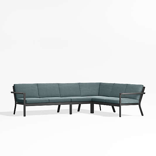 Alfresco Black Metal 4-Piece L-Shaped Outdoor Sectional Sofa with Haze Grey Sunbrella Cushions