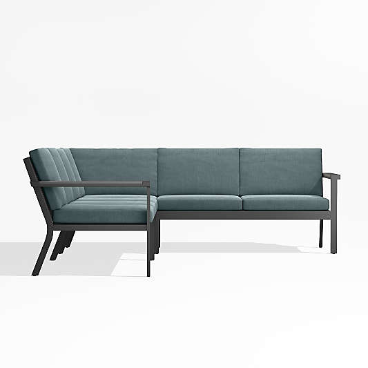 Alfresco Black Metal 4-Piece L-Shaped Outdoor Sectional Sofa with Haze Grey Sunbrella Cushions