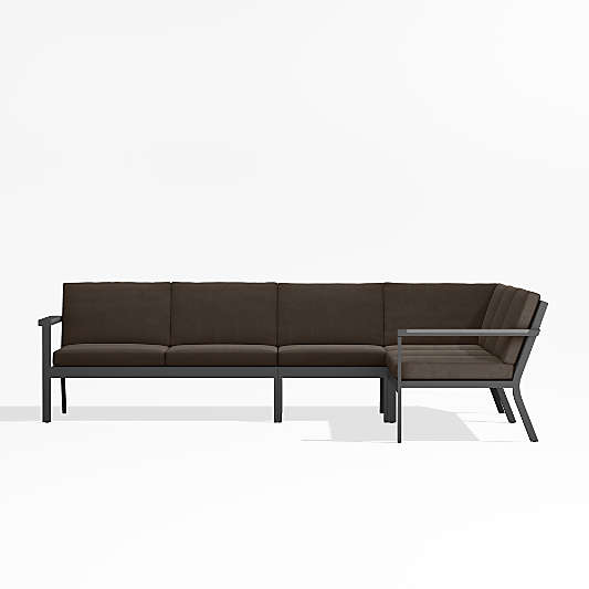 Alfresco Black Metal 4-Piece L-Shaped Outdoor Sectional Sofa with Java Brown Sunbrella Cushions