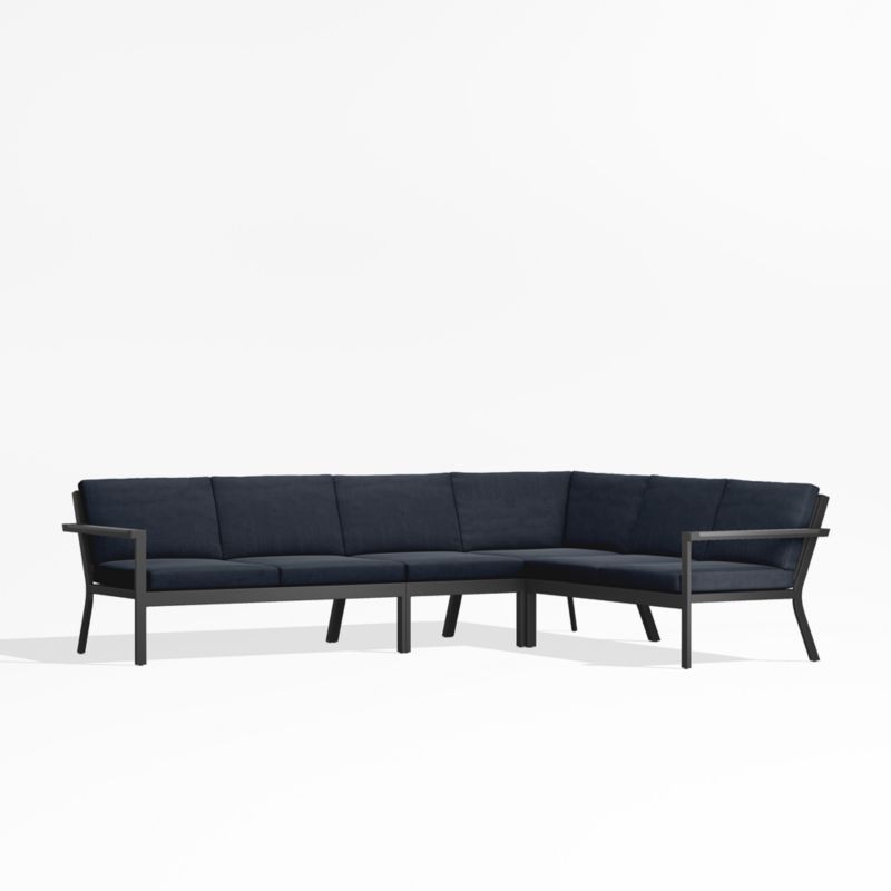 Alfresco Black Metal 4-Piece L-Shaped Outdoor Sectional Sofa with Navy Blue Sunbrella ® Cushions - image 0 of 5