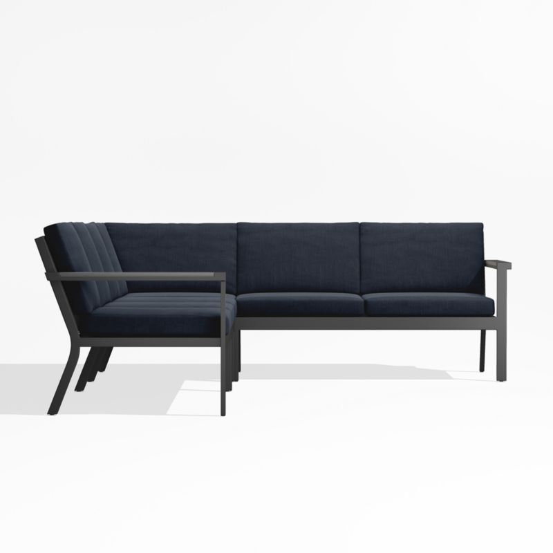 Alfresco Black Metal 4-Piece L-Shaped Outdoor Sectional Sofa with Navy Blue Sunbrella ® Cushions - image 3 of 5