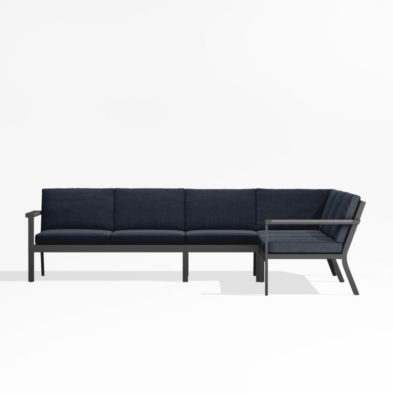 Alfresco Black Metal 4-Piece L-Shaped Outdoor Sectional Sofa with Navy Blue Sunbrella ® Cushions - image 2 of 5