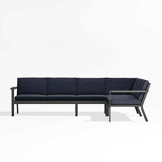 Alfresco Black Metal 4-Piece L-Shaped Outdoor Sectional Sofa with Navy Blue Sunbrella ® Cushions