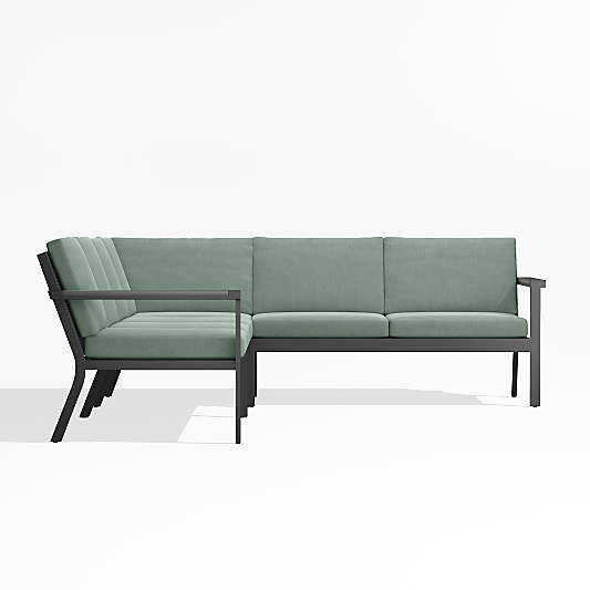 Alfresco Black Metal 4-Piece L-Shaped Outdoor Sectional Sofa with Spa Blue Sunbrella Cushions
