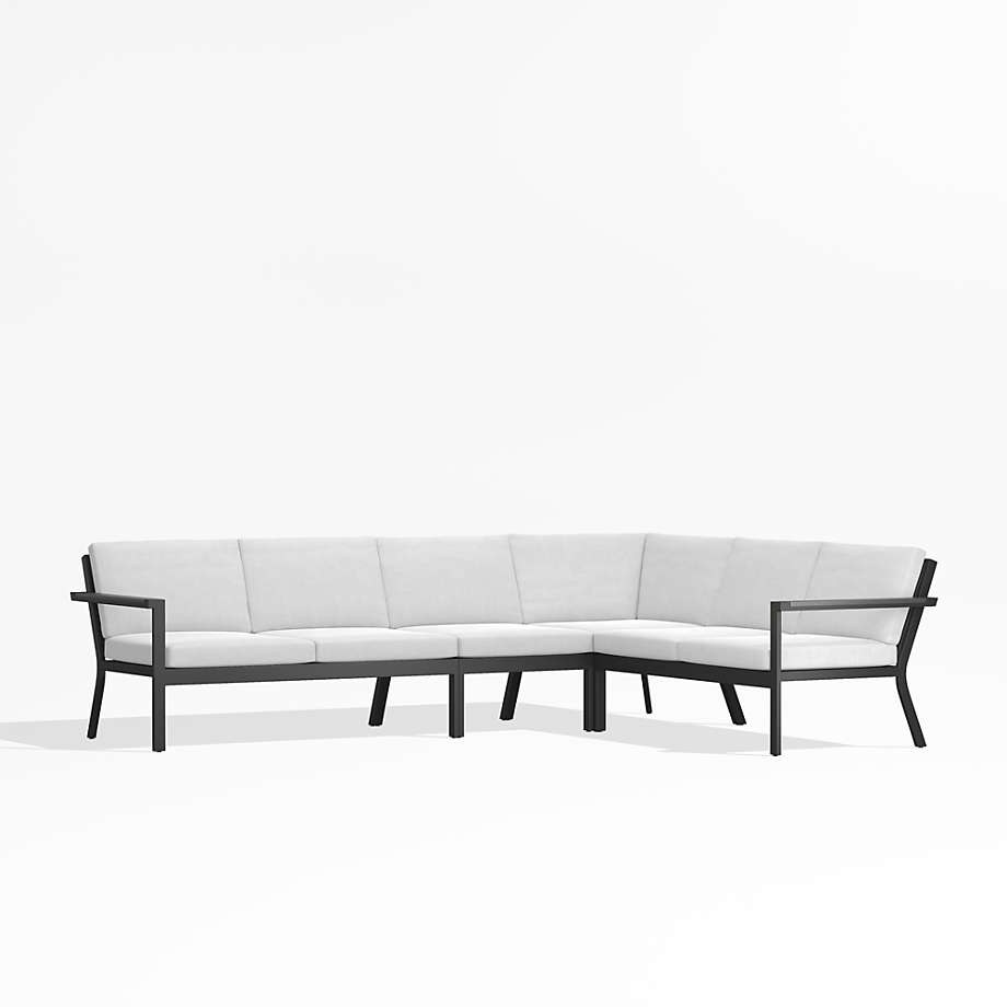 Alfresco Black Metal 4Piece LShaped Outdoor Sectional Sofa with White Sunbrella Cushions