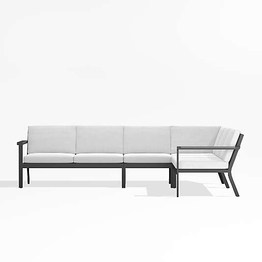 Alfresco Black Metal 4-Piece L-Shaped Outdoor Sectional Sofa with White Sunbrella ® Cushions