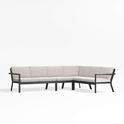 Alfresco Metal 4-Piece L-Shaped Outdoor Sectional Sofa with Silver Sunbrella® Cushions