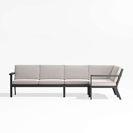 Alfresco Metal 4-Piece Petite L-Shaped Outdoor Sectional Sofa with Silver Sunbrella® Cushions