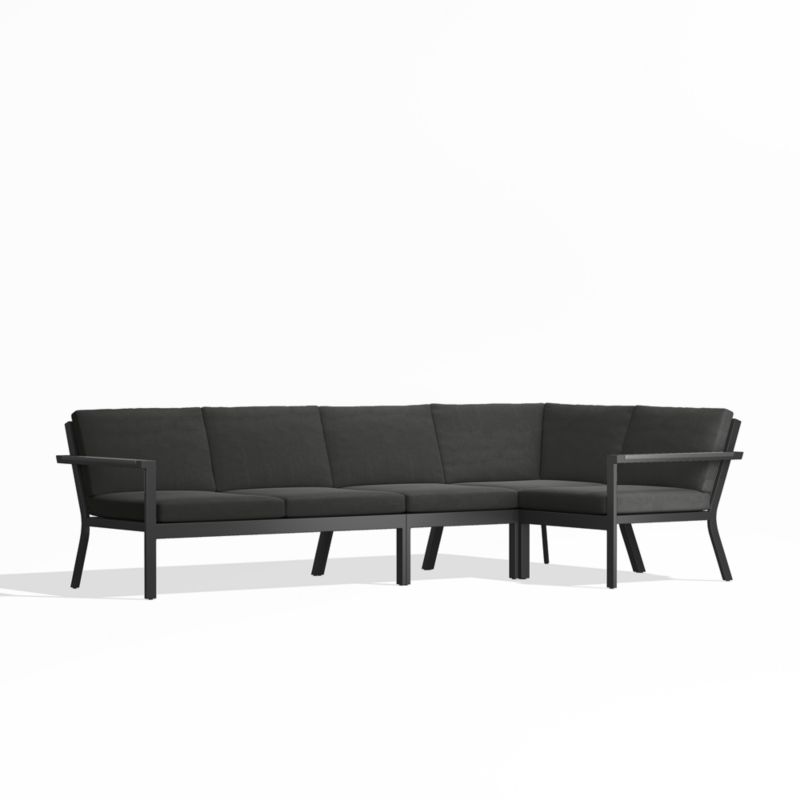 Alfresco Black Metal 4-Piece Petite L-Shaped Outdoor Sectional Sofa with Charcoal Grey Sunbrella ® Cushions - image 0 of 5