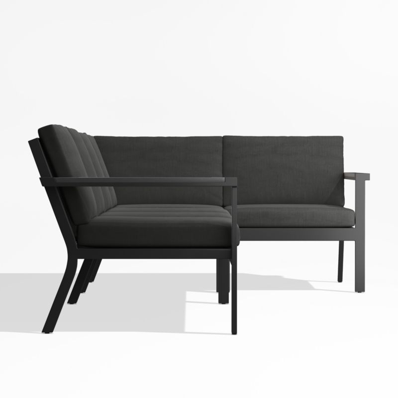 Alfresco Black Metal 4-Piece Petite L-Shaped Outdoor Sectional Sofa with Charcoal Grey Sunbrella ® Cushions - image 2 of 5