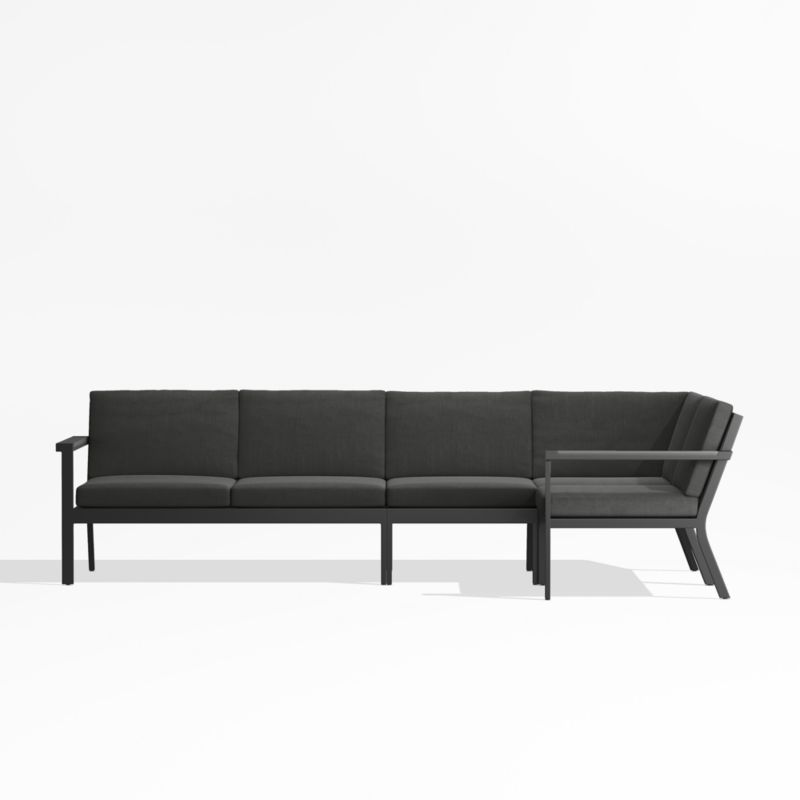 Alfresco Black Metal 4-Piece Petite L-Shaped Outdoor Sectional Sofa with Charcoal Grey Sunbrella ® Cushions - image 3 of 5