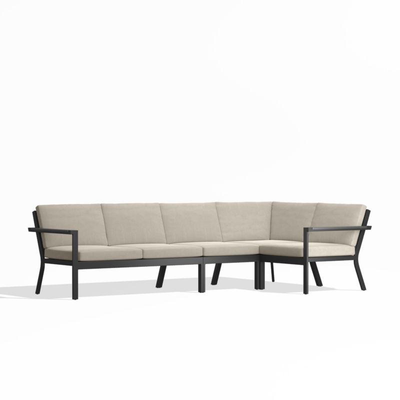 Alfresco Black Metal 4-Piece Petite L-Shaped Outdoor Sectional Sofa with Flax Beige Sunbrella ® Cushions - image 0 of 5