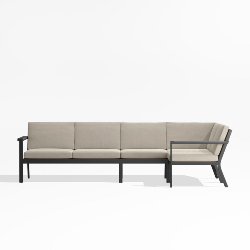 Alfresco Black Metal 4-Piece Petite L-Shaped Outdoor Sectional Sofa with Flax Beige Sunbrella ® Cushions - image 2 of 5