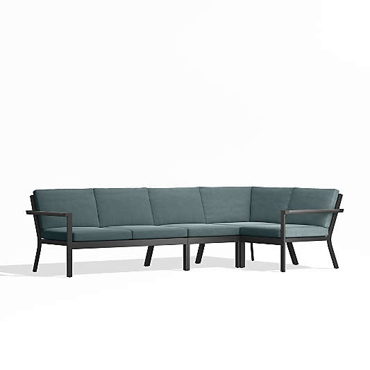 Alfresco Black Metal 4-Piece Petite L-Shaped Outdoor Sectional Sofa with Haze Grey Sunbrella Cushions