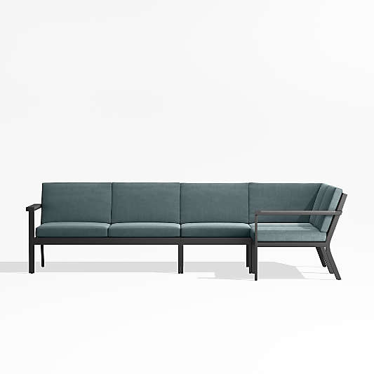 Alfresco Black Metal 4-Piece Petite L-Shaped Outdoor Sectional Sofa with Haze Grey Sunbrella Cushions