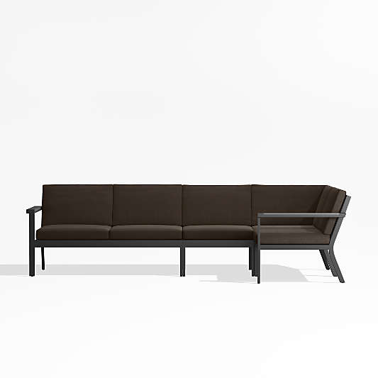 Alfresco Black Metal 4-Piece Petite L-Shaped Outdoor Sectional Sofa with Java Brown Cushions